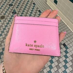 kate spade Pink Saffiano Card Case with Gold Logo